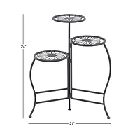 Black Metal Floral 3-Tier Plant Stand