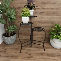 Black Metal Floral 3-Tier Plant Stand