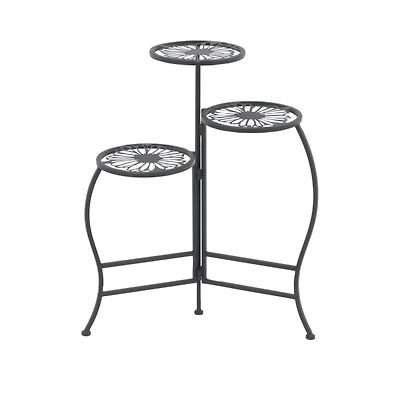 Metal Floral 3-Tier Plant Stand