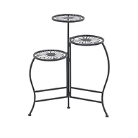 Black Metal Floral 3-Tier Plant Stand