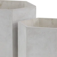 White Clay and Wood Hexagon Planters, Set of 2