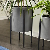 Gray and Black Solid Iron Plant Stands, Set of 2