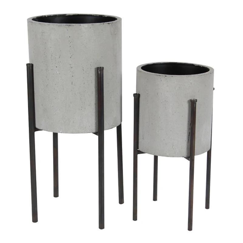 Gray and Black Solid Iron Plant Stands, Set of 2