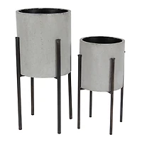 Gray and Black Solid Iron Plant Stands, Set of 2