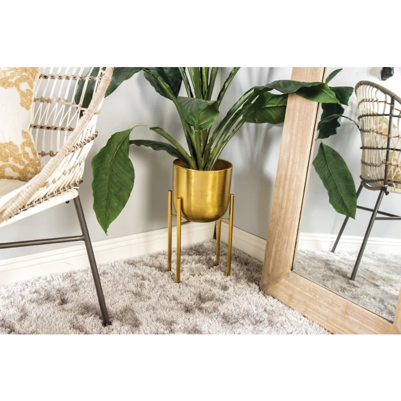 Metallic Gold Planters with Stands, Set of 2