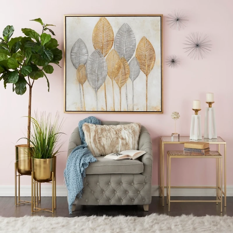 Metallic Gold Planters with Stands, Set of 2