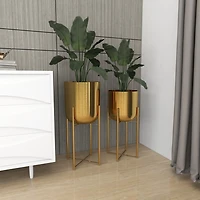Metallic Gold Planters with Stands, Set of 2