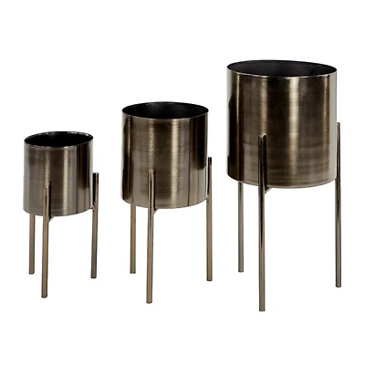 Metallic Black Modern Iron Planters, Set of 3