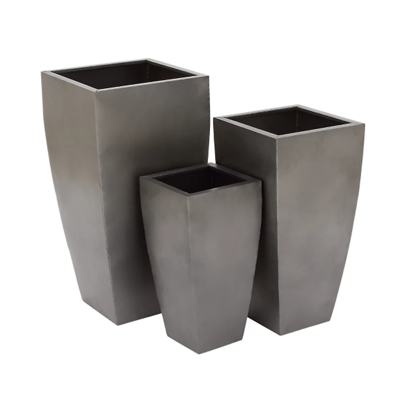 Light Gray Metal Round Tapered Planters, Set of 3