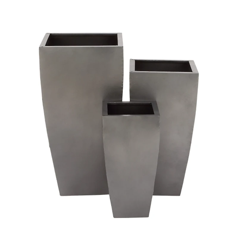 Light Gray Metal Round Tapered Planters, Set of 3
