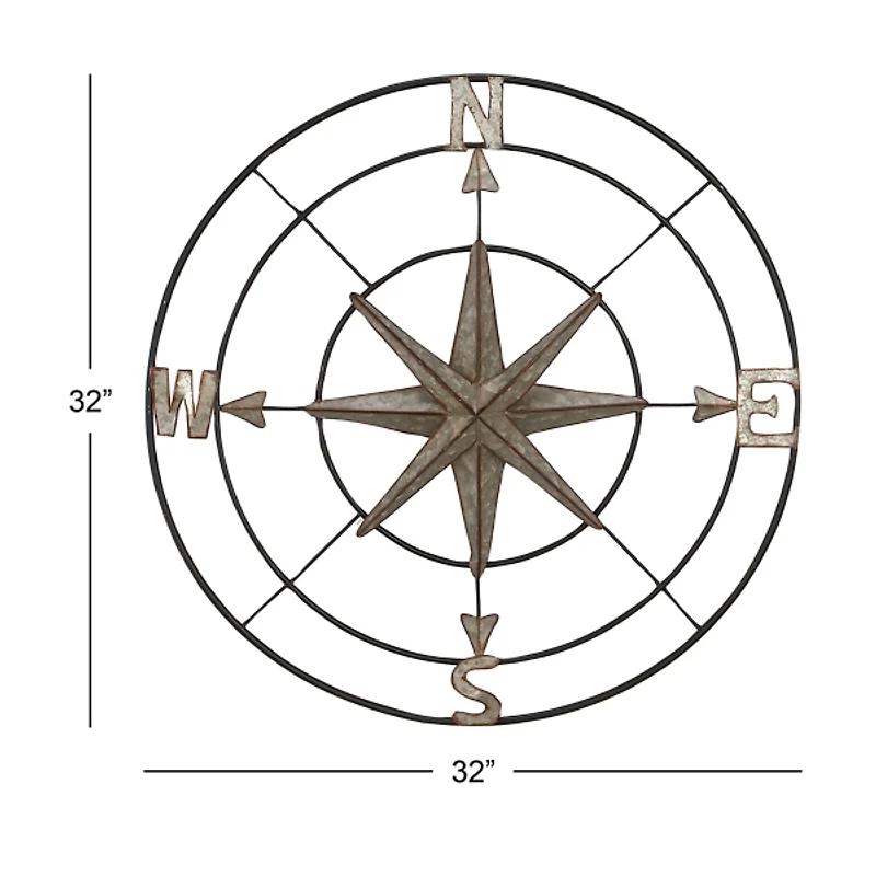 Silver Compass Rose Outdoor Plaque