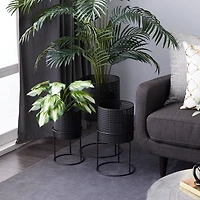 Black Metal Basket Weave Planters, Set of 3