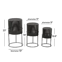 Black Metal Basket Weave Planters, Set of 3