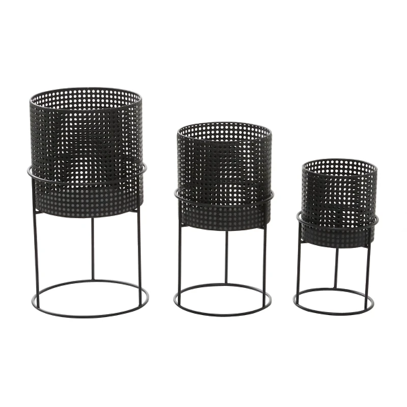 Black Metal Basket Weave Planters, Set of 3