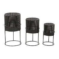 Black Metal Basket Weave Planters, Set of 3