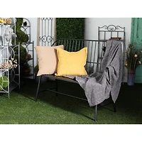 Black Metal Slatted Back Outdoor Bench