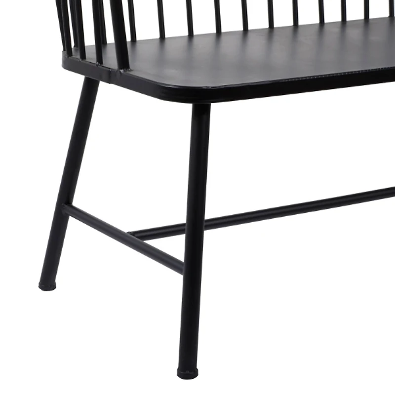 Black Metal Slatted Back Outdoor Bench