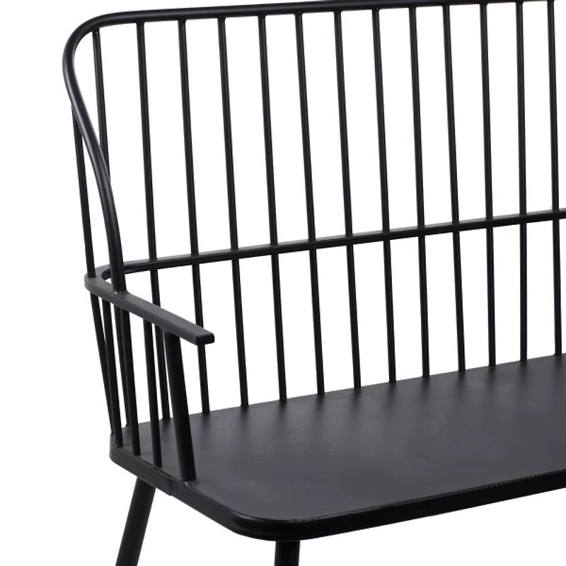 Black Metal Slatted Back Outdoor Bench