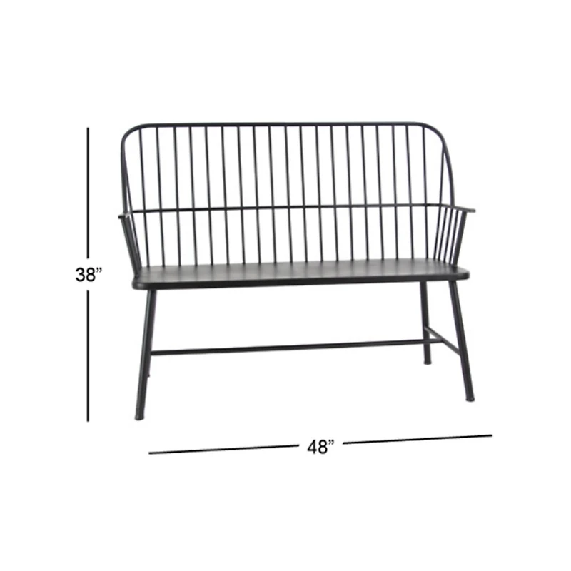 Black Metal Slatted Back Outdoor Bench