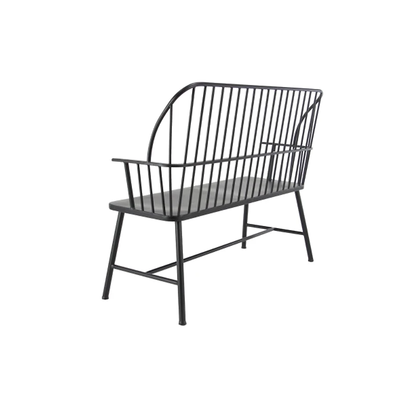 Black Metal Slatted Back Outdoor Bench