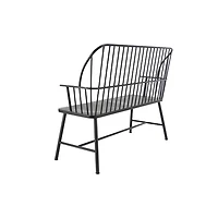 Black Metal Slatted Back Outdoor Bench