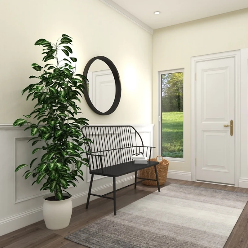 Black Metal Slatted Back Outdoor Bench