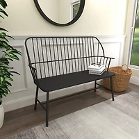 Black Metal Slatted Back Outdoor Bench