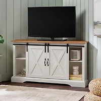 White and Natural Sliding Barn Door TV Stand