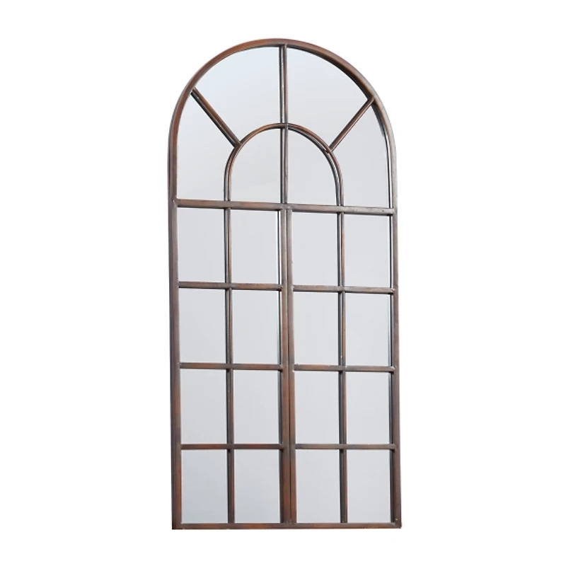 Brown Metal Arch Frame Windowpane Wall Mirror