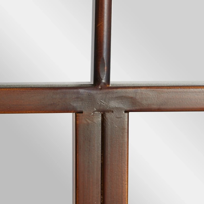 Brown Metal Arch Frame Windowpane Wall Mirror