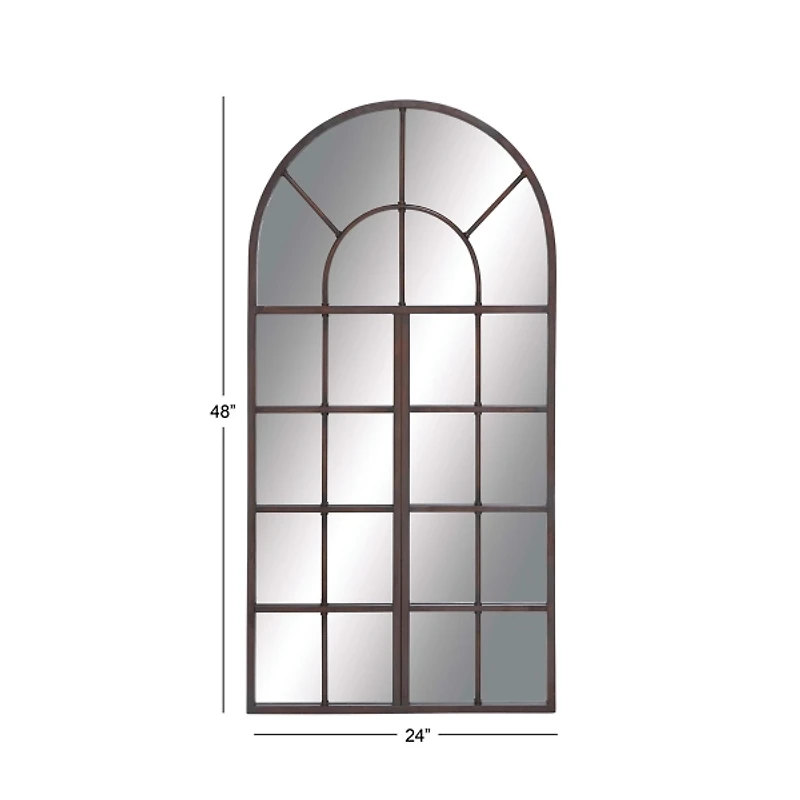 Brown Metal Arch Frame Windowpane Wall Mirror