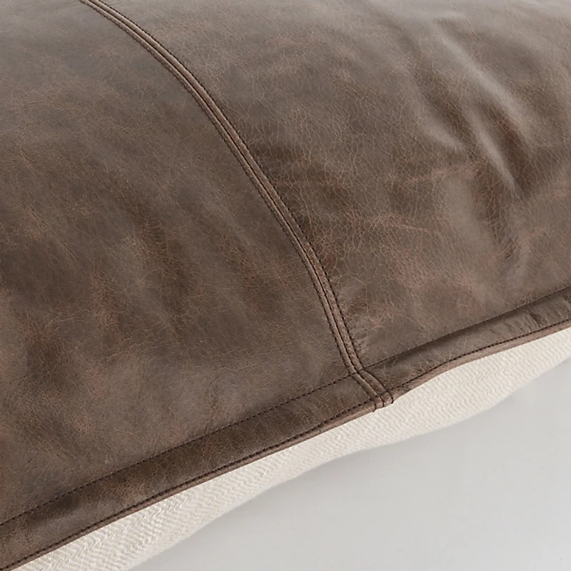 Cocoa Brown Distressed Leather Lumbar Pillow