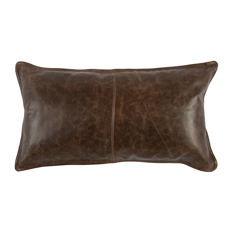Cocoa Brown Distressed Leather Lumbar Pillow