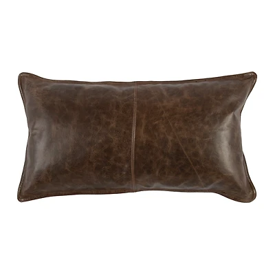 Cocoa Brown Distressed Leather Lumbar Pillow