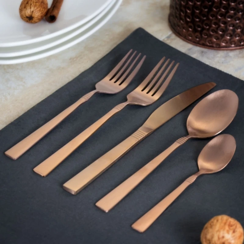 Matte Rose Gold Rounded 20-pc. Flatware Set