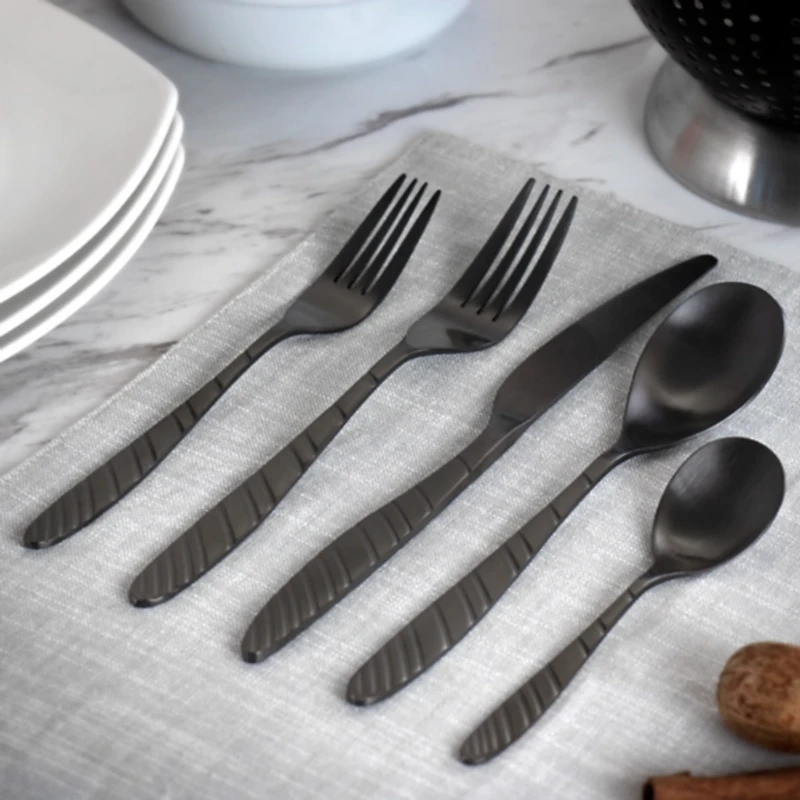 Matte Black Steel Diagonal 20-pc. Flatware Set