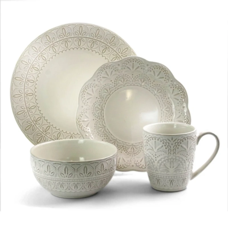 White Lace Embossed 16-pc. Dinnerware Set