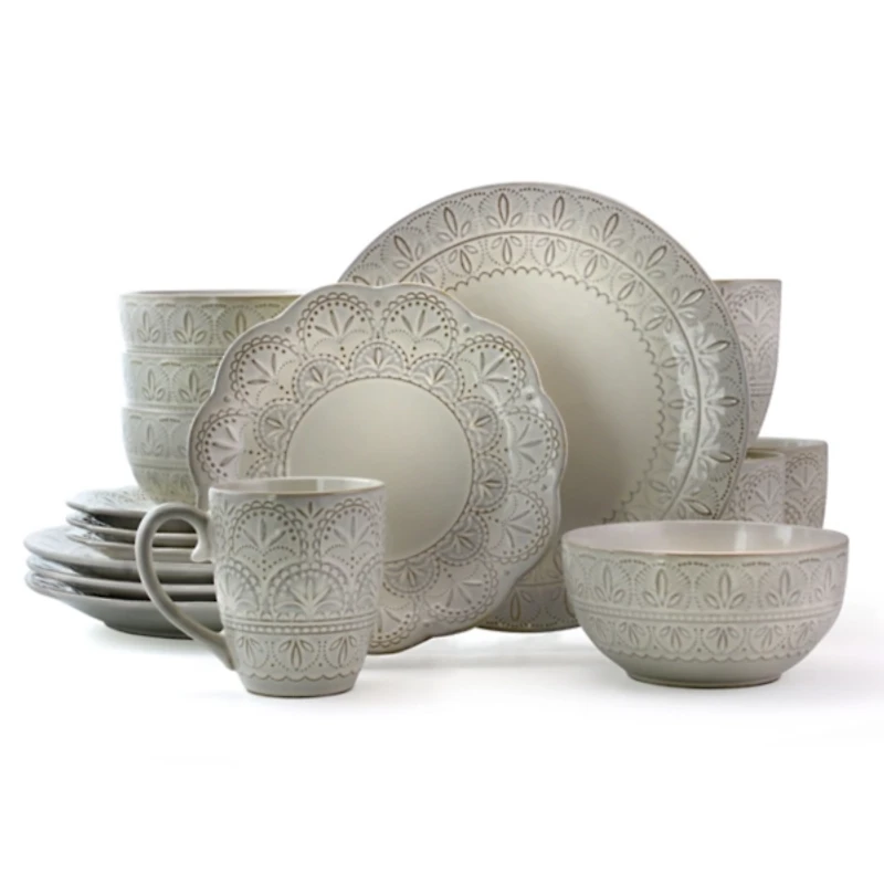 White Lace Embossed 16-pc. Dinnerware Set