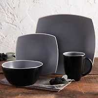 Matte Gray and Black 16-pc. Dinnerware Set