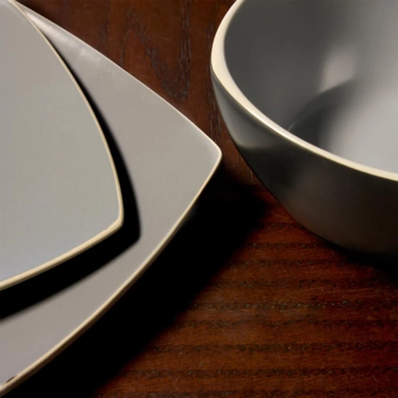 Matte Gray and Black 16-pc. Dinnerware Set