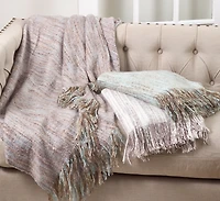 Blue Faux Mohair Fringe Throw