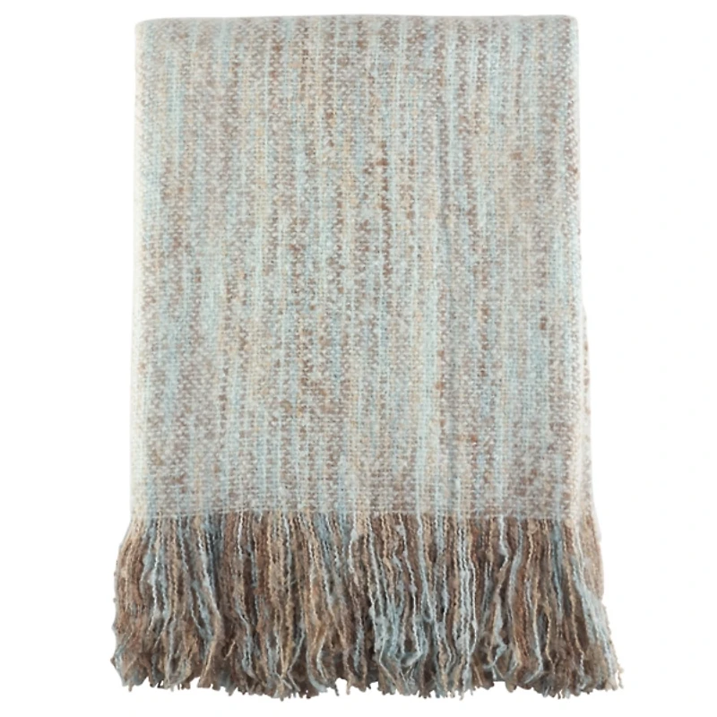Blue Faux Mohair Fringe Throw