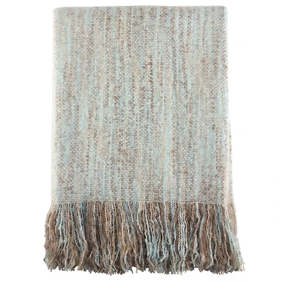Blue Faux Mohair Fringe Throw