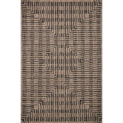 Brown and Black Abstract Lines Outdoor Rug, 7x10