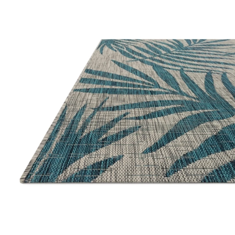 Gray and Aqua Palm Leaves Outdoor Area Rug, 5x7