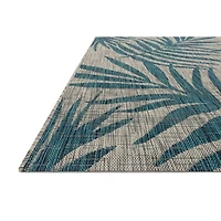 Gray and Aqua Palm Leaves Outdoor Area Rug, 5x7