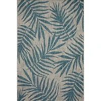 Gray and Aqua Palm Leaves Outdoor Area Rug, 5x7