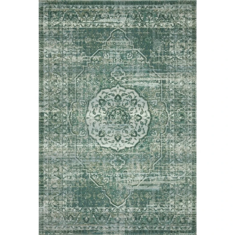 Green Mist Tribal Medallion Outdoor Rug, 5x7