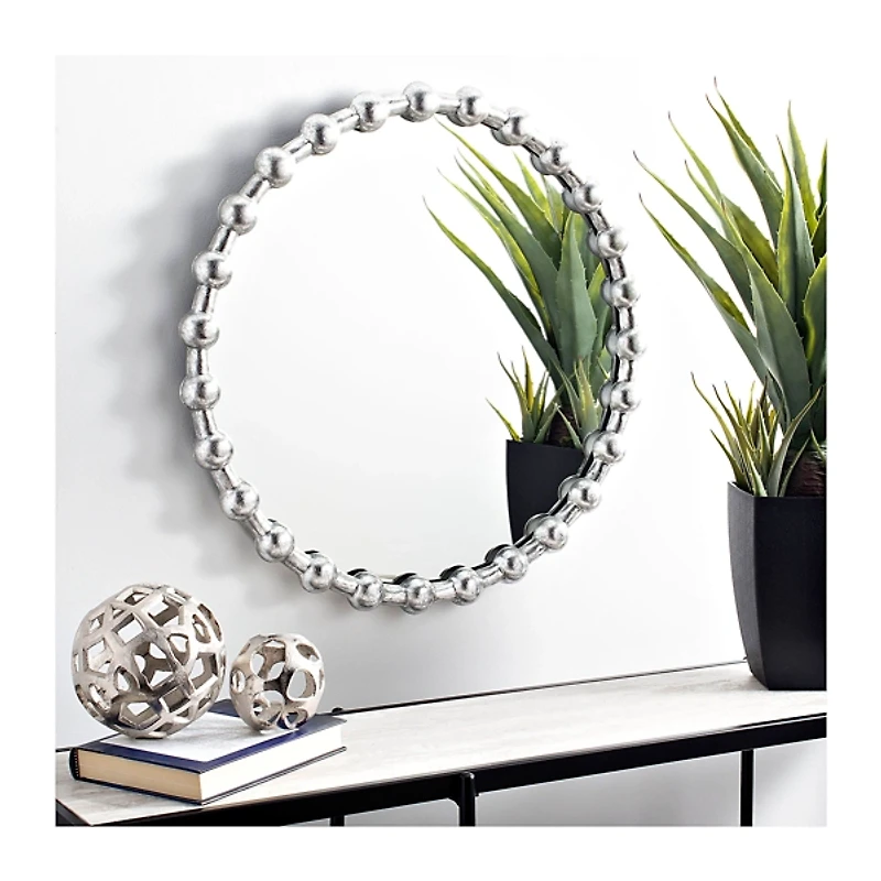 Silver Metal Beaded Frame Mirror