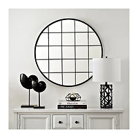 SAFAVIEH Black Metal Grid Frame Round Wall Mirror